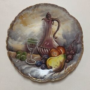 VTG,Decorative Ceramic Japan Plate with Fruit and Wine Design